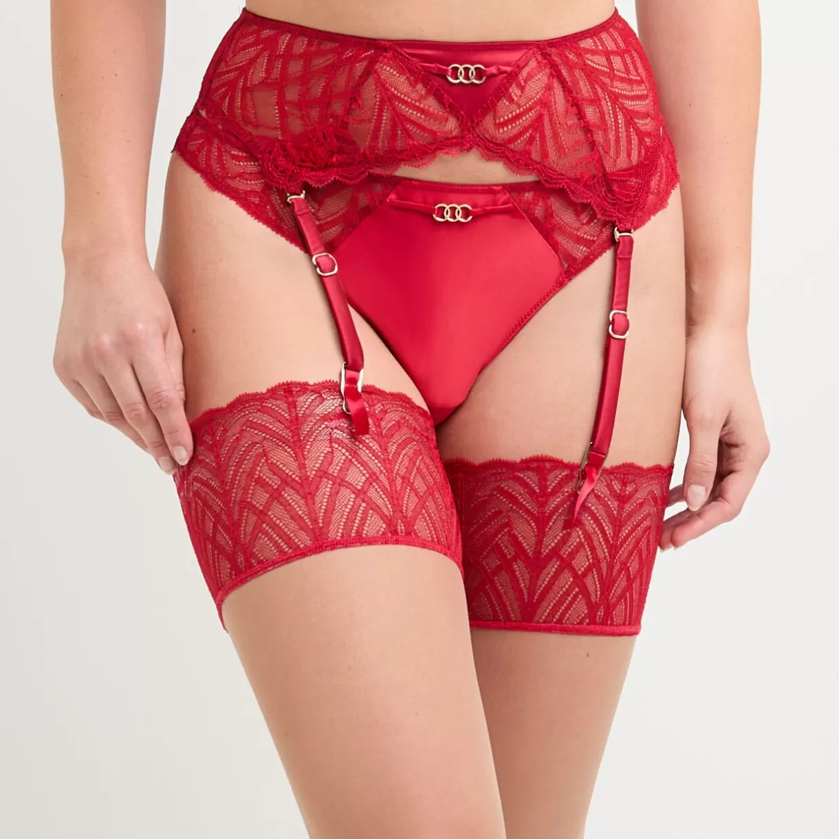 Bas Coordonnés Lingerie | Culottes, Serre-tailles Sexy<FEMME BAS COORDONNES 20 DENIERS ROUGE