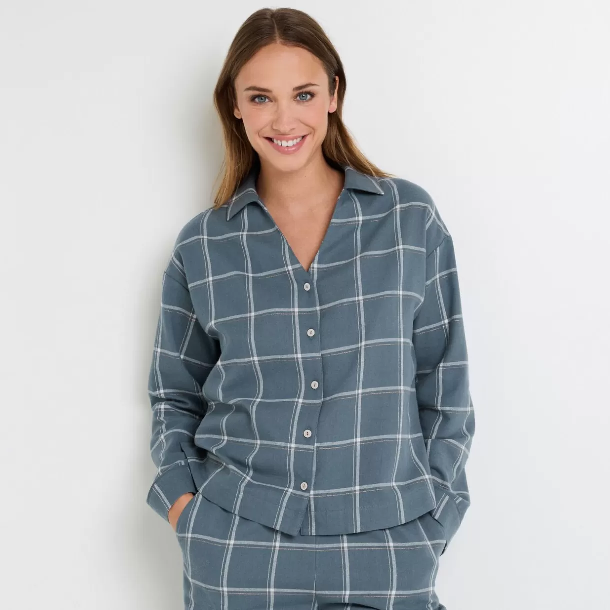 Haut De Pyjama | Pyjama<FAMILLE CHEMISE À CARREAUX FLANELLE MULTICO BLEU MULTICOBLEU
