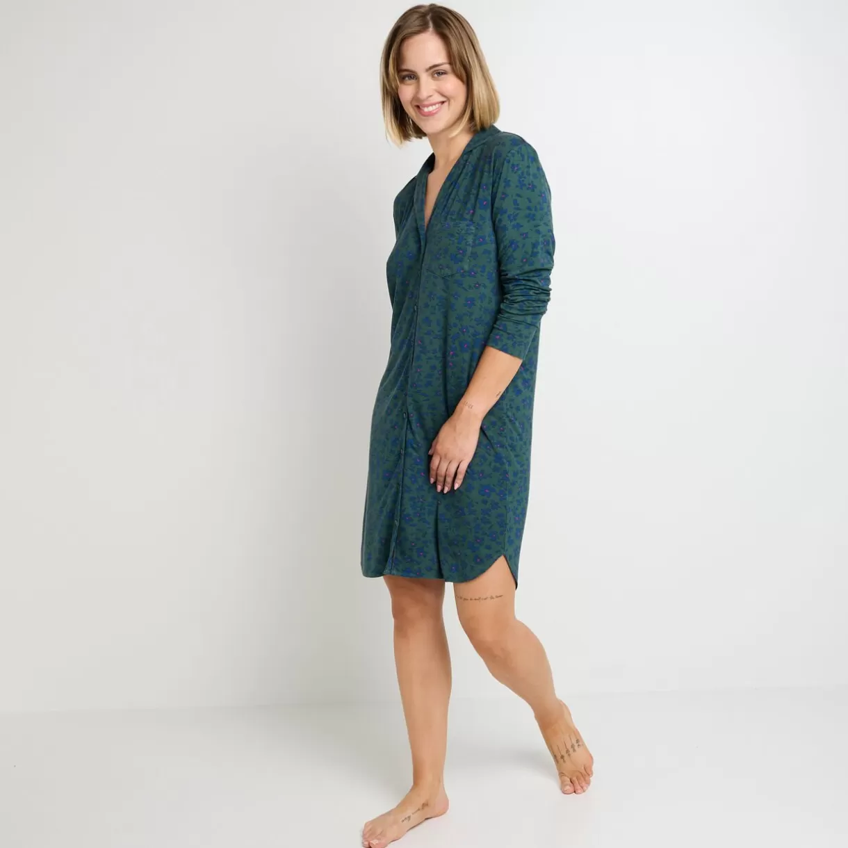 Nuisette<CAMILLE Chemise de nuit manches longues MULTICO VERT MULTICOVERT