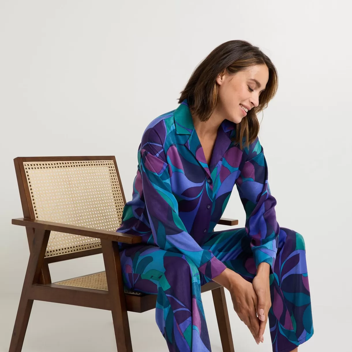Haut De Pyjama | Pyjama<FIDJI CHEMISE MANCHES LONGUES SATIN MULTICO VIOLET MULTICOVIOLET