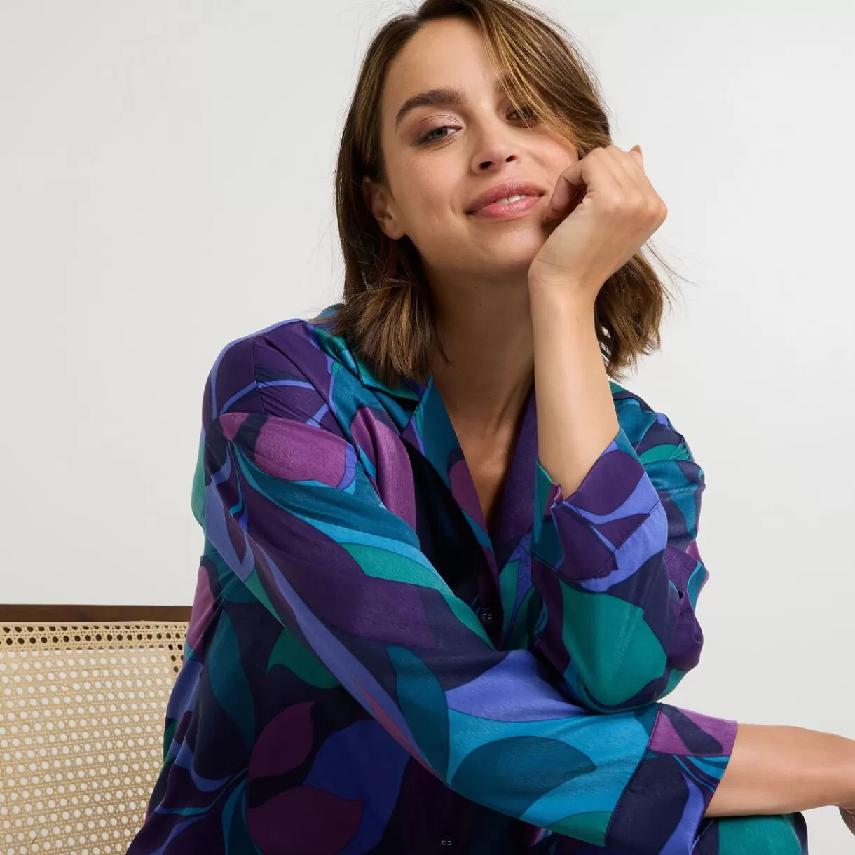 Haut De Pyjama | Pyjama<FIDJI CHEMISE MANCHES LONGUES SATIN MULTICO VIOLET MULTICOVIOLET