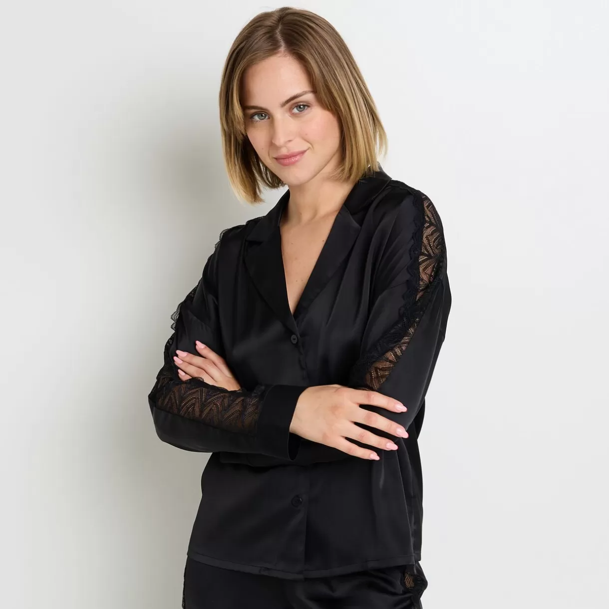Lingerie De Nuit Sexy | Haut De Pyjama<FEMME CHEMISE NOIR
