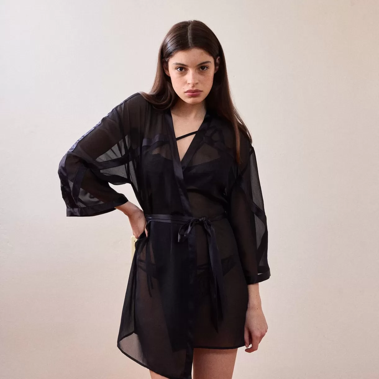 Lingerie De Nuit Sexy | Peignoir / Déshabillé / Gilet<FLEUR KIMONO NOIR
