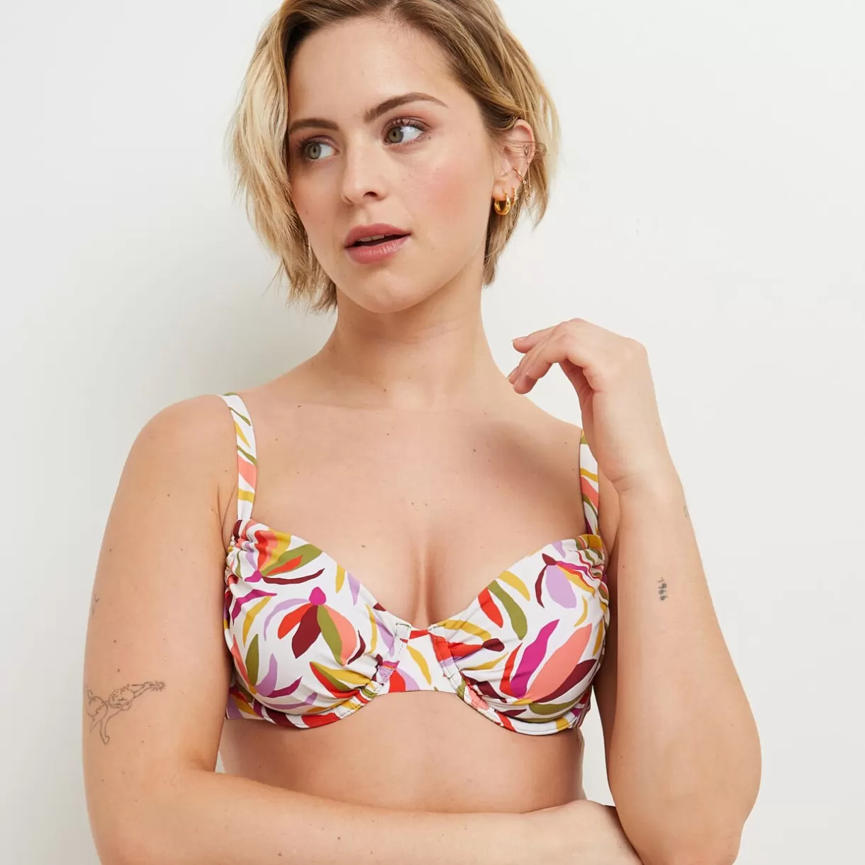 Maillot De Bain Poitrine Généreuse (e, F Et G) | Maillot De Bain 2 Pièces<MAYA MAILLOT DE BAIN EMBOITANT COULISSE MULTICO BLANC MULTICOBLANC