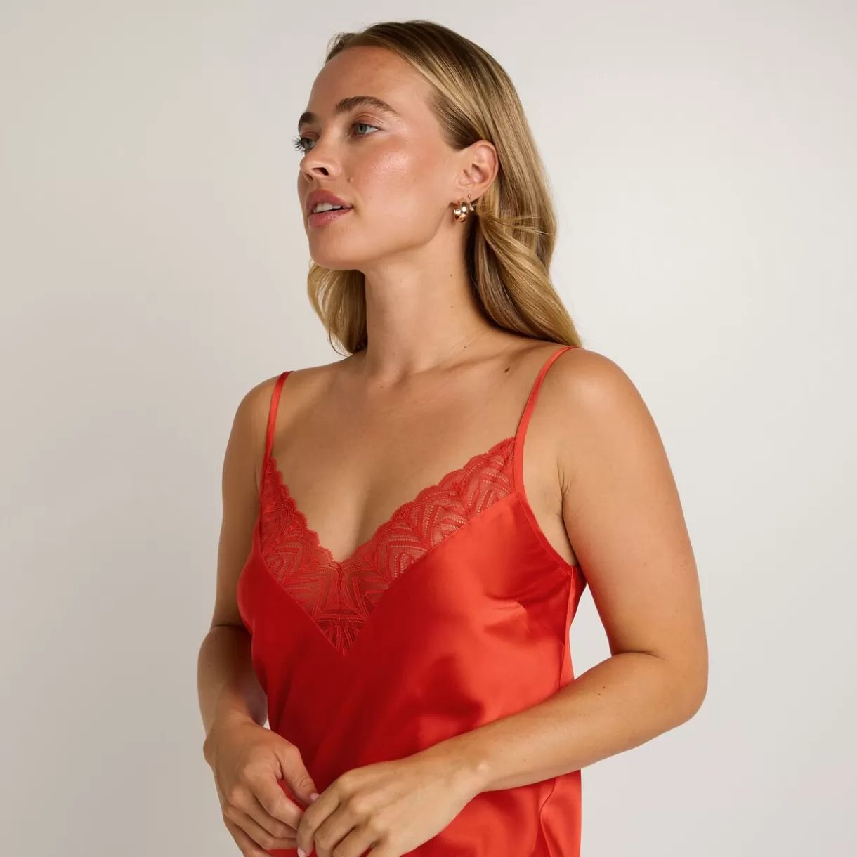 Lingerie De Nuit Sexy | Nuisette<FEMME NUISETTE EN SATIN ET DENTELLE ORANGE