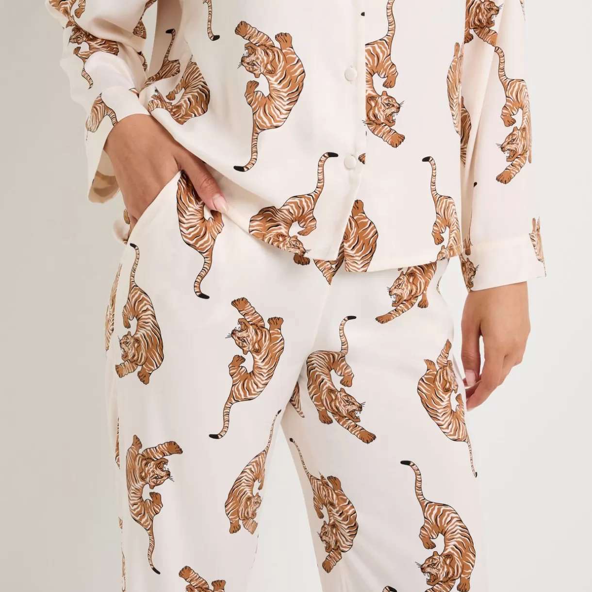 Bas De Pyjama | Pyjama<GRAMMY PANTALON SATIN IMPRIME TIGRE MULTICO BLANC MULTICOBLANC