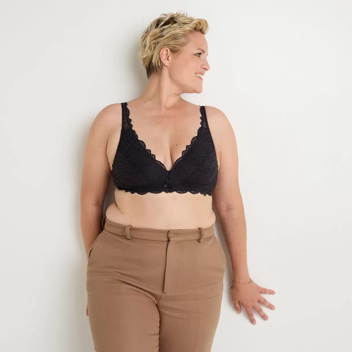 Soutien-gorge Sans-armatures / Triangle | Poitrine Généreuse (bonnets E, F Et G)<DENTELLE SOUTIEN-GORGE POST-OPERATOIRE NOIR