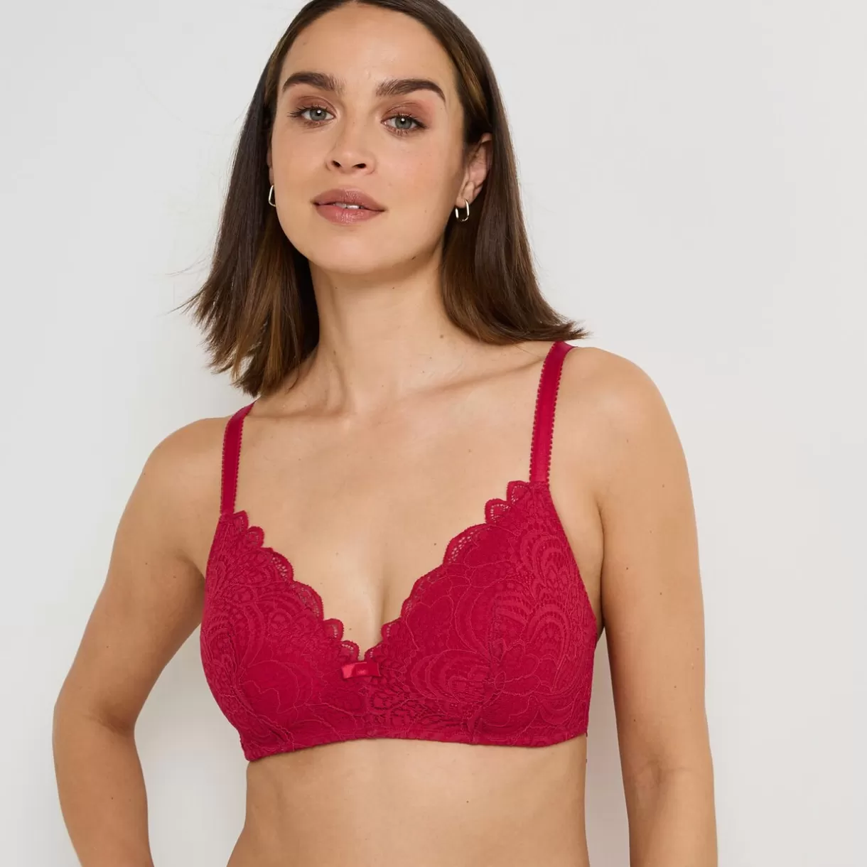 Soutien-gorge Sans-armatures / Triangle<DENTELLE SOUTIEN-GORGE SANS ARMATURES AMPLIFORME ROUGE