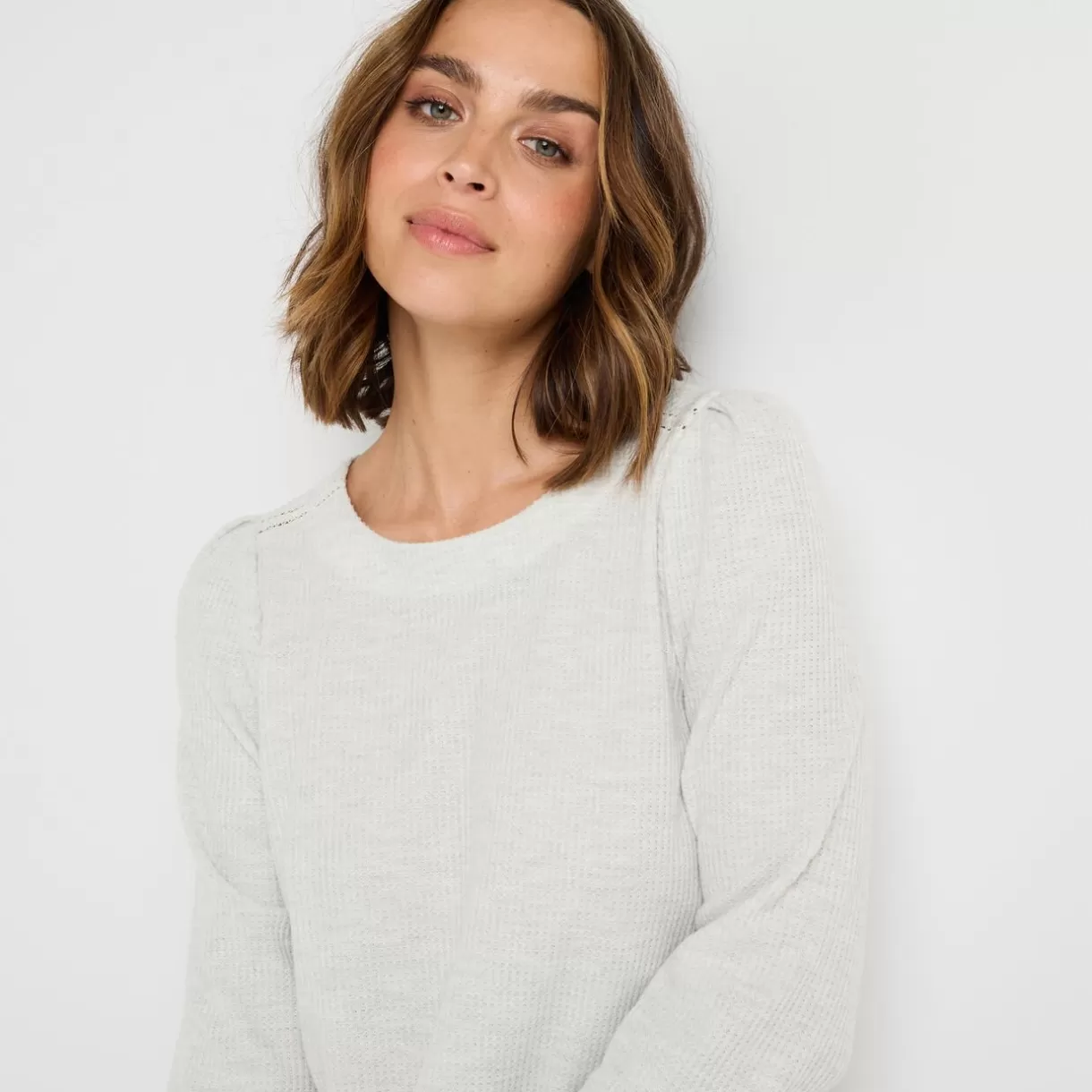 Haut De Pyjama | Pyjama<GAUFRETTE TEE-SHIRT MANCHES LONGUES GRIS CLAIR GRISCLAIR