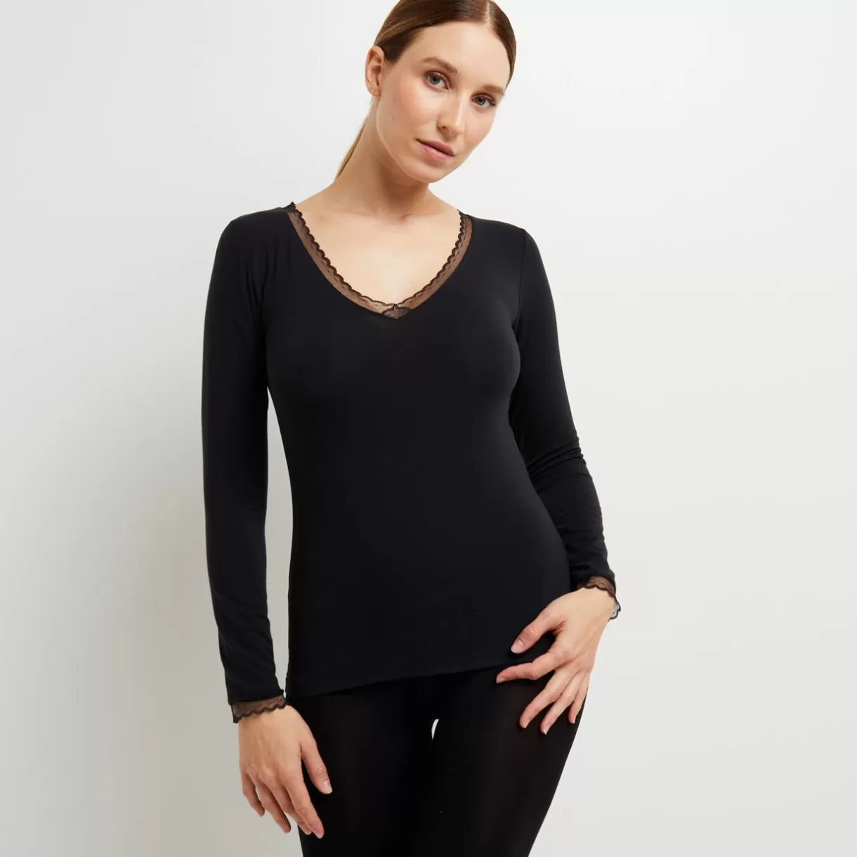 Haut De Pyjama<CANNELLE Tee-shirt manches longues NOIR