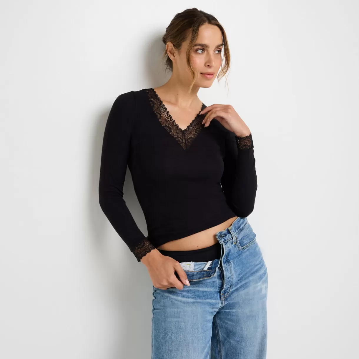 Haut De Pyjama<DAMART TEE-SHIRT MANCHES LONGUES NOIR