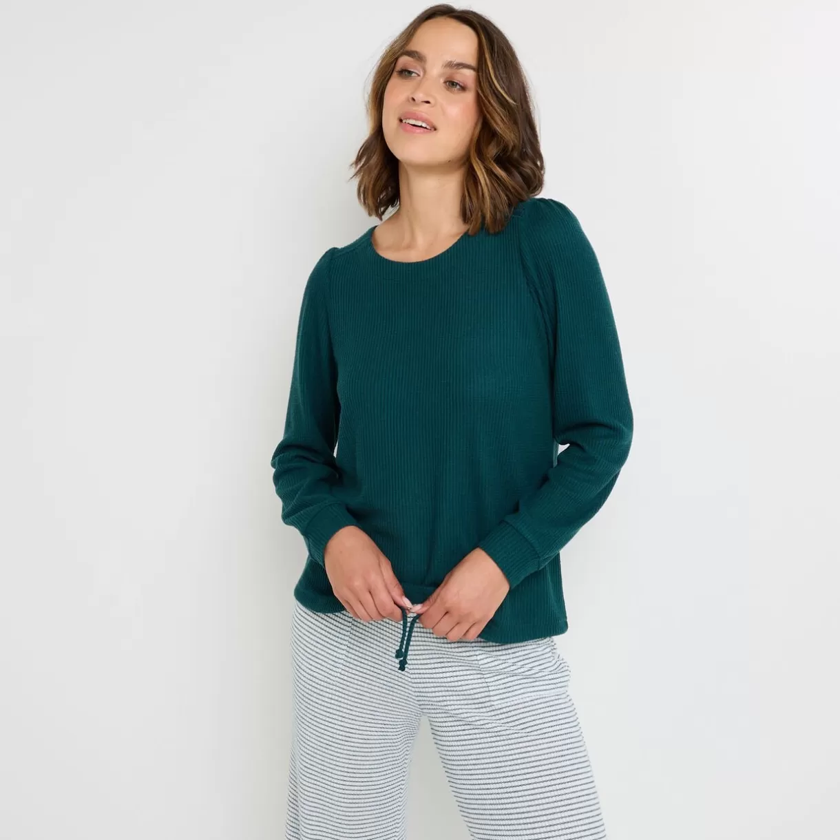 Haut De Pyjama | Pyjama<GAUFRETTE TEE-SHIRT MANCHES LONGUES VERT FONCE VERTFONCE