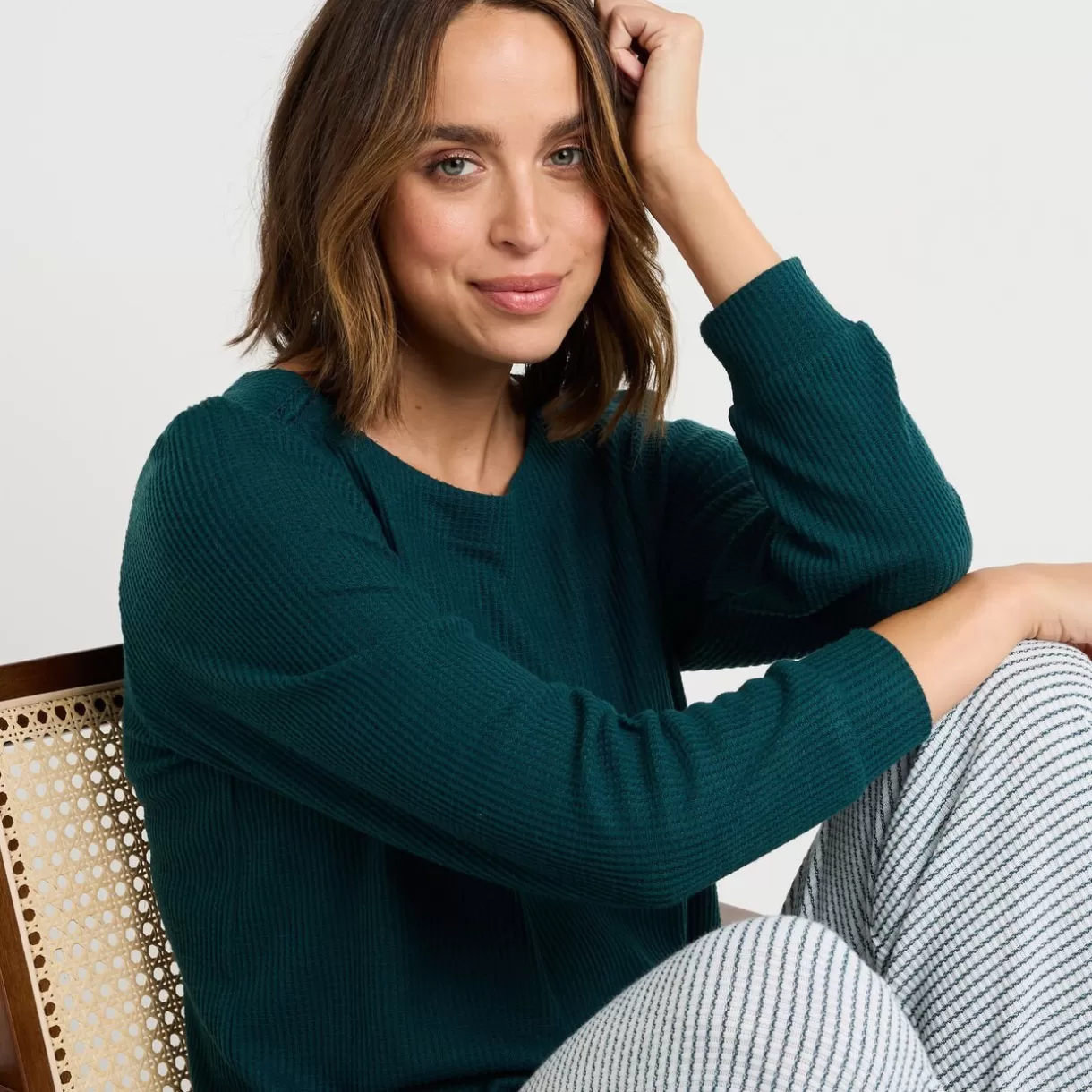 Haut De Pyjama | Pyjama<GAUFRETTE TEE-SHIRT MANCHES LONGUES VERT FONCE VERTFONCE