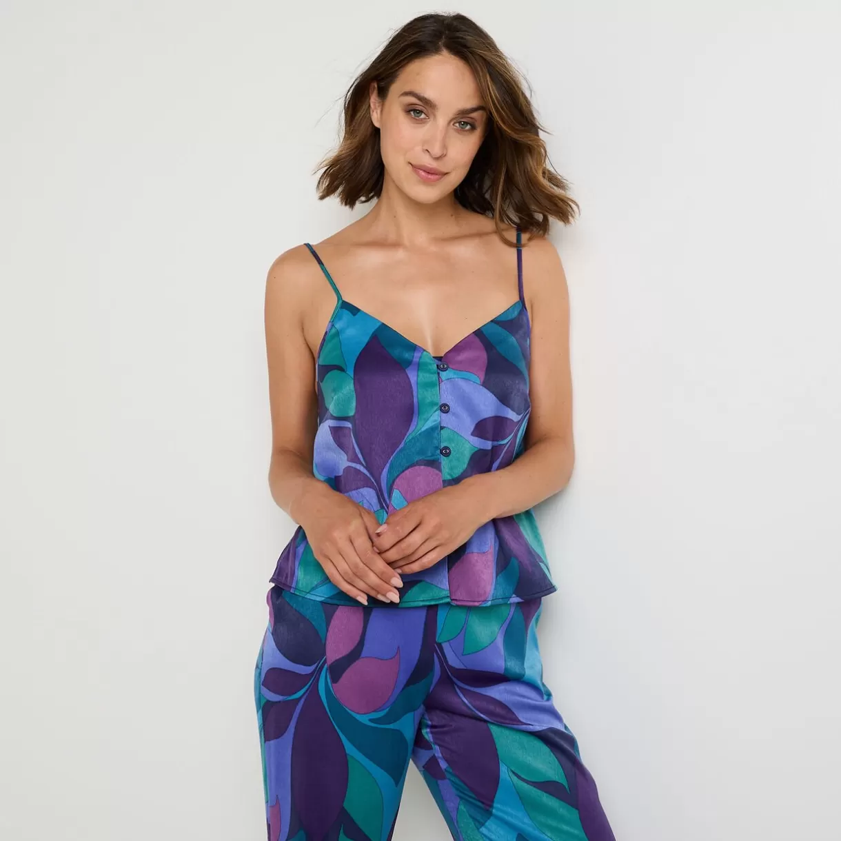 Haut De Pyjama | Pyjama<FIDJI TOP SATIN MULTICO VIOLET MULTICOVIOLET