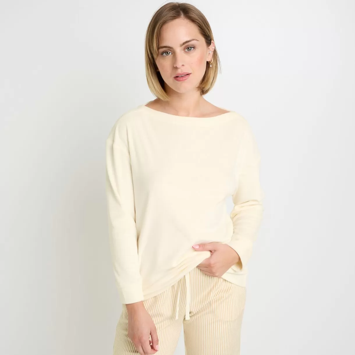 Haut De Pyjama | Pyjama<FLUFFY T-SHIRT MANCHES LONGUES VELOURS BEIGE