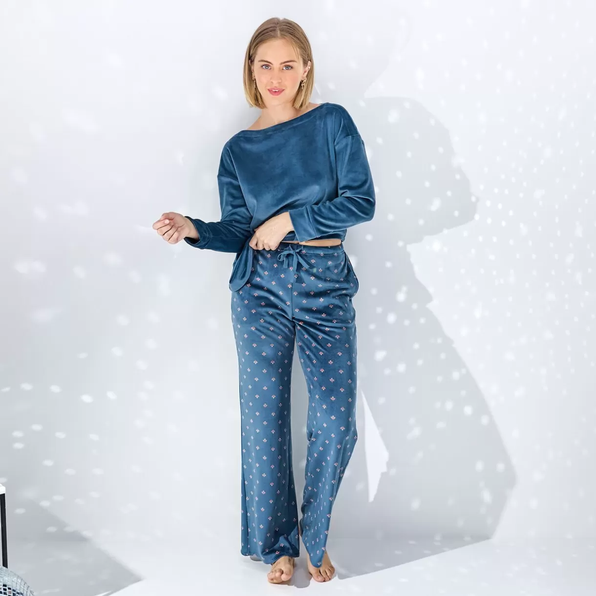Haut De Pyjama | Pyjama<FLUFFY T-SHIRT MANCHES LONGUES VELOURS PETROLE