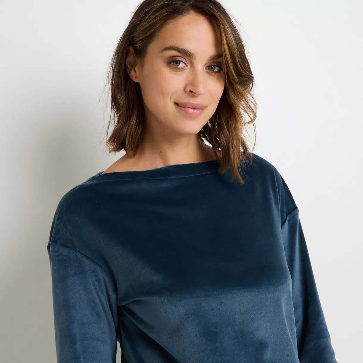 Haut De Pyjama | Pyjama<FLUFFY T-SHIRT MANCHES LONGUES VELOURS PETROLE